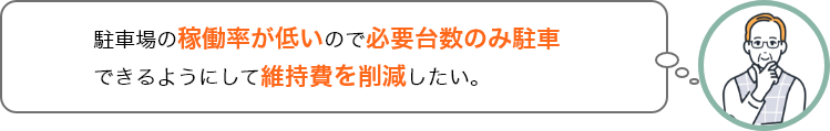 駐車場の稼働率が低いので必要台数のみ駐車できるようにして維持費を削減したい。